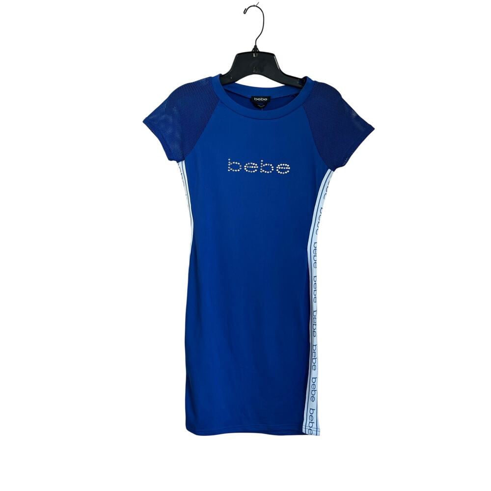 Bebe Y2K Rhinestone Logo Mini Dress Blue "Surf the Web" NWT Size Small